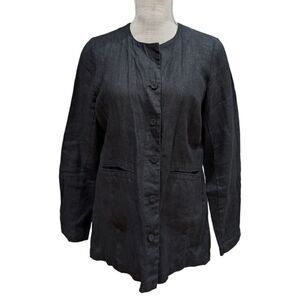 Eileen Fisher Women's Black 100% Irish Linen Button Long Sleeve Shirt Size S/P